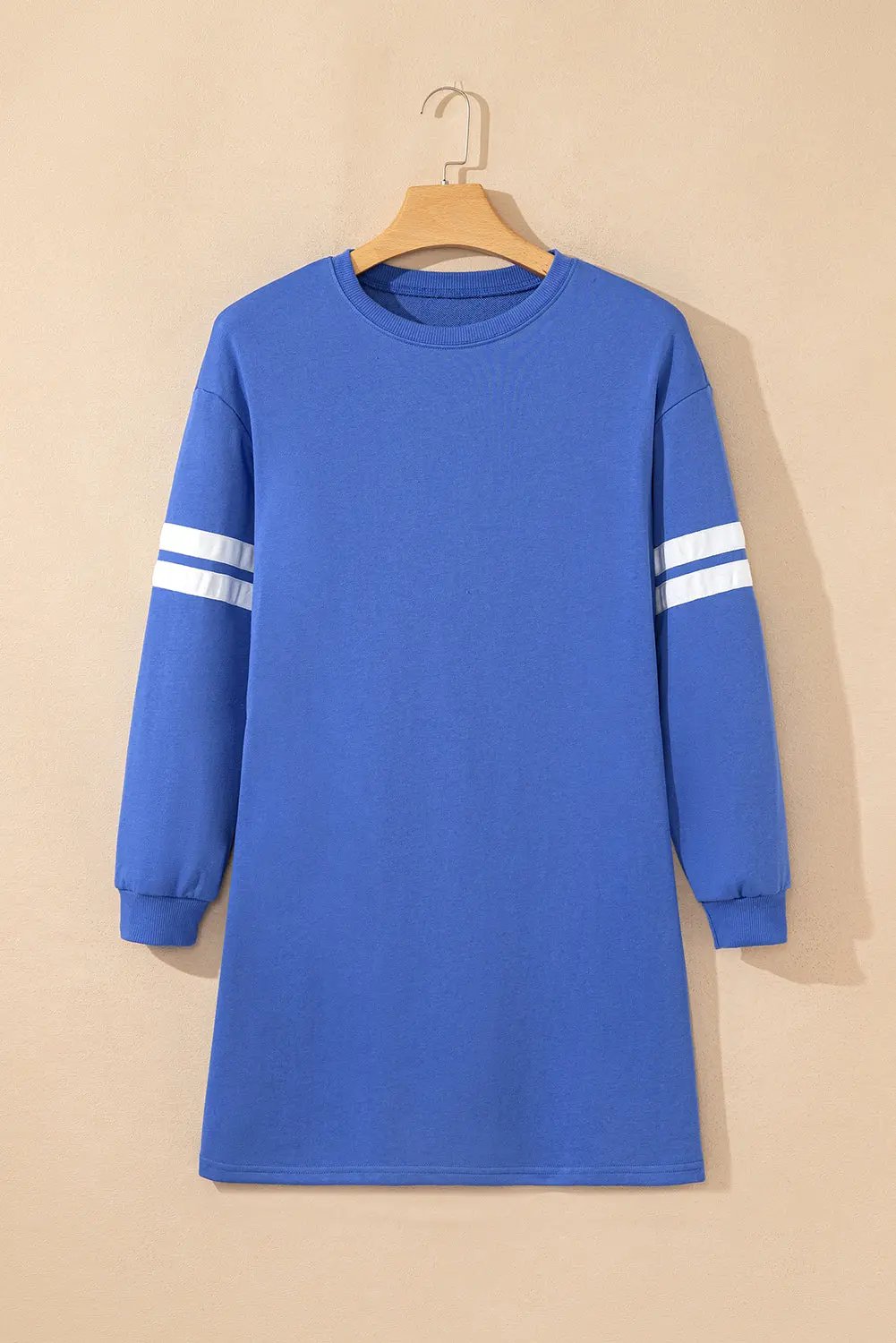 Sky Blue Varsity Sleeve Contrast Shift Sweatshirt Dress Dear-Lover Dropshipping